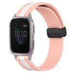 For Garmin Venu SQ 20mm Folding Magnetic Clasp Silicone Watch Band(Pink+White)