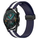 For Huawei Watch GT2 42mm 20mm Folding Magnetic Clasp Silicone Watch Band(Midnight Blue + White)