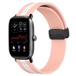 For Amazfit GTS 2 Mini 20mm Folding Magnetic Clasp Silicone Watch Band(Pink+White)
