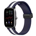For Amazfit GTS 2 Mini 20mm Folding Magnetic Clasp Silicone Watch Band(Midnight Blue + White)
