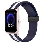 For Amazfit Pop Pro 20mm Folding Magnetic Clasp Silicone Watch Band(Midnight Blue + White)