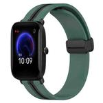 For Amazfit Pop 20mm Folding Magnetic Clasp Silicone Watch Band(Olive Green + Black)