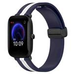 For Amazfit Pop 20mm Folding Magnetic Clasp Silicone Watch Band(Midnight Blue + White)