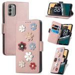 For Nokia G400 Stereoscopic Flowers Leather Phone Case(Rose Gold)