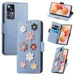 For Xiaomi 12T / Redmi K50 Ultra Stereoscopic Flowers Leather Phone Case(Blue)