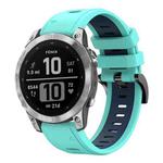 For Garmin Fenix 7 22mm Two-Color Sports Silicone Watch Band(Mint Green + Blue)