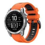 For Garmin Fenix 7 22mm Two-Color Sports Silicone Watch Band(Orange+Black)