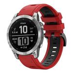 For Garmin Fenix 7 22mm Two-Color Sports Silicone Watch Band(Red+Black)