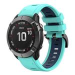 For Garmin Fenix 6 GPS 22mm Two-Color Sports Silicone Watch Band(Mint Green + Blue)