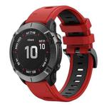 For Garmin Fenix 6 GPS 22mm Two-Color Sports Silicone Watch Band(Red+Black)