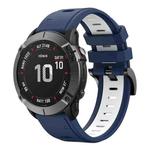 For Garmin Fenix 6 Pro GPS 22mm Two-Color Sports Silicone Watch Band(Midnight Blue + White)