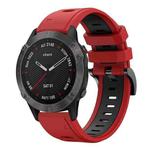 For Garmin Fenix 6 Sapphire GPS 22mm Two-Color Sports Silicone Watch Band(Red+Black)