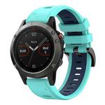 For Garmin Fenix 5 22mm Two-Color Sports Silicone Watch Band(Mint Green + Blue)