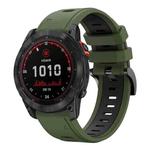 For Garmin Fenix 7X 26mm Two-Color Sports Silicone Watch Band(Army Green + Black)
