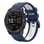 For Garmin Fenix 7X Solar 26mm Two-Color Sports Silicone Watch Band(Midnight Blue + White)