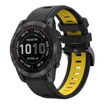 For Garmin Fenix 7X Solar 26mm Two-Color Sports Silicone Watch Band(Black+Yellow)