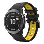 For Garmin Fenix 6X Pro 26mm Two-Color Sports Silicone Watch Band(Black+Yellow)