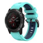 For Garmin Fenix 5X Plus 26mm Two-Color Sports Silicone Watch Band(Mint Green + Blue)