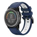 For Garmin Fenix 3 26mm Two-Color Sports Silicone Watch Band(Midnight Blue + White)