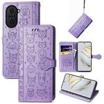 For Huawei Nova 10 Cat and Dog Embossed Leather Phone Case(Purple)