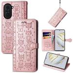 For Huawei Nova 10 Cat and Dog Embossed Leather Phone Case(Rose Gold)