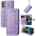 For Nokia G400 Cat and Dog Embossed Leather Phone Case(Purple)
