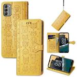 For Nokia G400 Cat and Dog Embossed Leather Phone Case(Yellow)