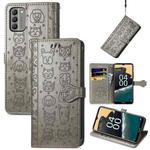 For Nokia G400 Cat and Dog Embossed Leather Phone Case(Gray)