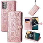 For Nokia G400 Cat and Dog Embossed Leather Phone Case(Rose Gold)