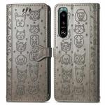 For Sony Xperia 5 IV Cat and Dog Embossed Leather Phone Case(Gray)