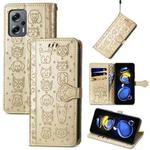 For Xiaomi Redmi Note 11T Cat and Dog Embossed Leather Phone Case(Gold)