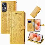For Xiaomi 12T / Redmi K50 Ultra Cat and Dog Embossed Leather Phone Case(Yellow)