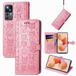 For Xiaomi 12T / Redmi K50 Ultra Cat and Dog Embossed Leather Phone Case(Pink)