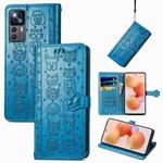 For Xiaomi 12T / Redmi K50 Ultra Cat and Dog Embossed Leather Phone Case(Blue)