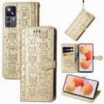 For Xiaomi 12T / Redmi K50 Ultra Cat and Dog Embossed Leather Phone Case(Gold)