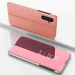 For Samsung Galaxy A14 5G Plated Mirror Horizontal Flip Leather Case with Holder(Rose Gold)