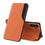 For Samsung Galaxy A14 5G Side Display Adsorption Leather Phone Case(Orange)