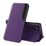 For Samsung Galaxy A14 5G Side Display Adsorption Leather Phone Case(Purple)