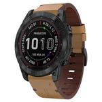 For Garmin Fenix 7X 26mm Leather Steel Buckle Watch Band (Light Brown)