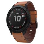 For Garmin Fenix 6X 26mm Leather Steel Buckle Watch Band(Brown)