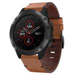 For Garmin Fenix 5X Plus 26mm Leather Steel Buckle Watch Band(Brown)