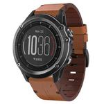 For Garmin Fenix 3 26mm Leather Steel Buckle Watch Band(Brown)