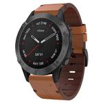 For Garmin Fenix 6 Sapphire GPS 22mm Leather Steel Buckle Watch Band(Brown)
