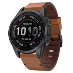 For Garmin Fenix 7S Sapphire Solar 20mm Leather Steel Buckle Watch Band(Brown)