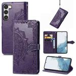 For Samsung Galaxy S23 5G Mandala Flower Embossed Leather Phone Case(Purple)