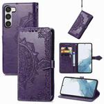 For Samsung Galaxy S23 Ultra 5G Mandala Flower Embossed Leather Phone Case(Purple)