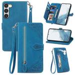 For Samsung Galaxy S23 Plus 5G Embossed Flower Zipper Leather Phone Case(Blue)