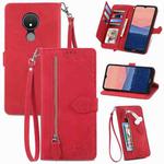 For Nokia C21 Embossed Flower Zipper Leather Phone Case(Red)