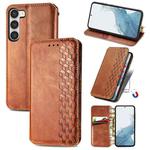 For Samsung Galaxy S23 5G Cubic Grid Pressed Magnetic Leather Phone Case(Brown)