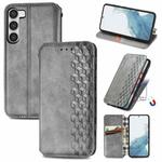 For Samsung Galaxy S23 5G Cubic Grid Pressed Magnetic Leather Phone Case(Gray)